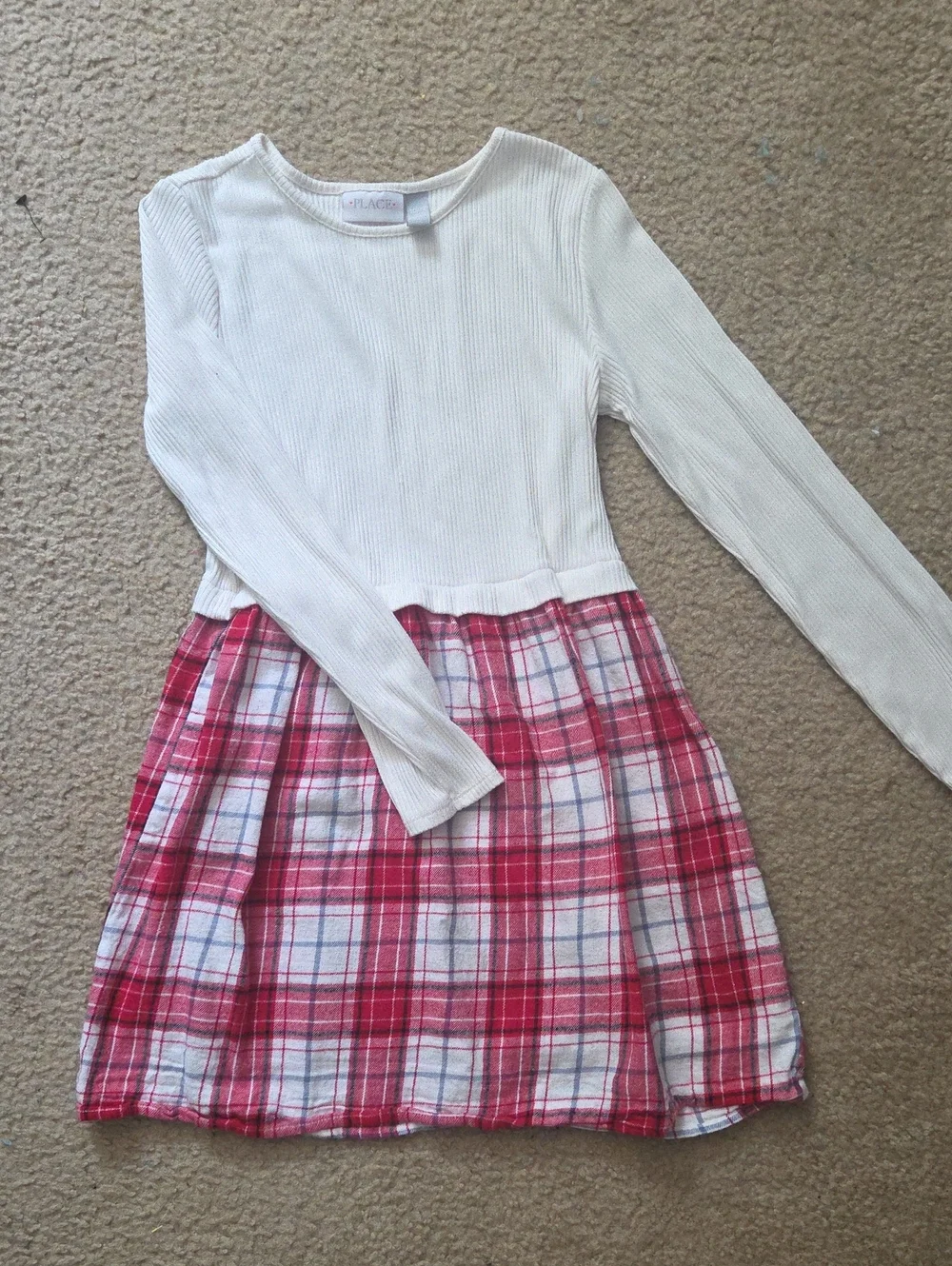 The Children's Place White Top with Red Plaid Skirt Girls Dress